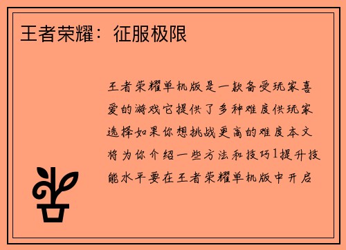王者荣耀：征服极限