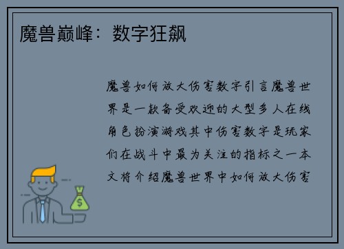 魔兽巅峰：数字狂飙