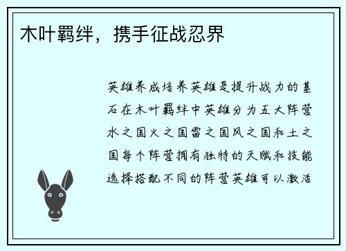 木叶羁绊，携手征战忍界
